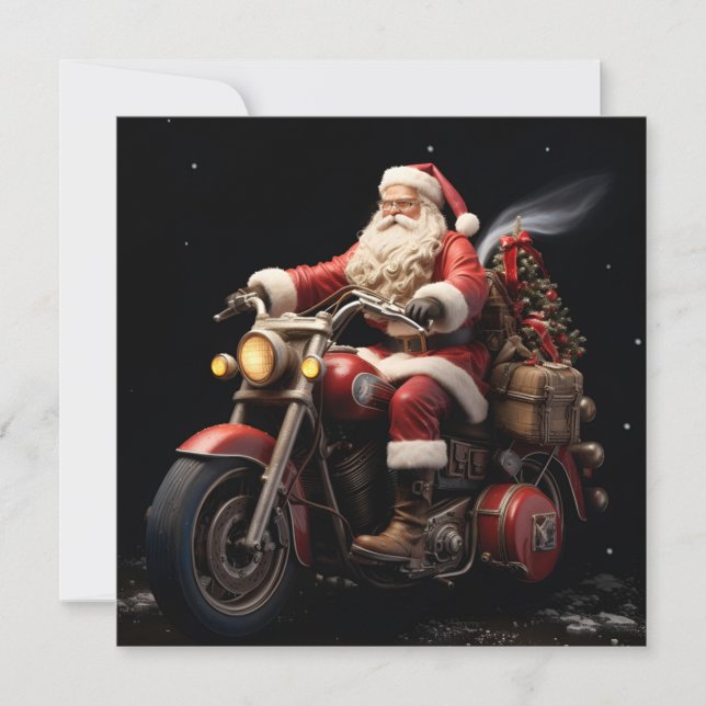 Santa riding a motorcycle holiday greeting card (Front)