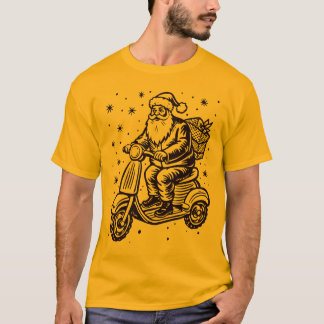 Santa riding A Scooter with Gif boxes design T-Shirt