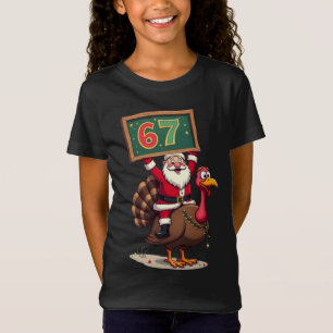 🎅🦃 Santa Riding a Turkey with Number 67 Funny T-Shirt