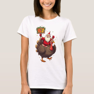 🎅🦃 Santa Riding a Turkey with Number 67 Funny  T-Shirt