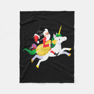 Santa Riding A Unicorn Funny Christmas Gift Fleece Blanket