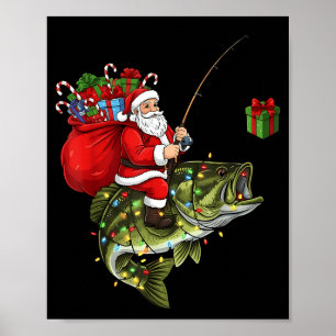 Santa Riding B Fish Christmas Fishing Funny Xmas P Poster