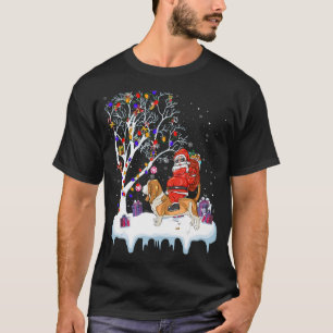 Santa Riding Basset Hound Dog Tree Lights Basset H T-Shirt