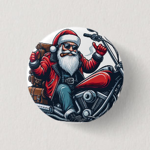 Santa Riding Bike 3 Cm Round Badge