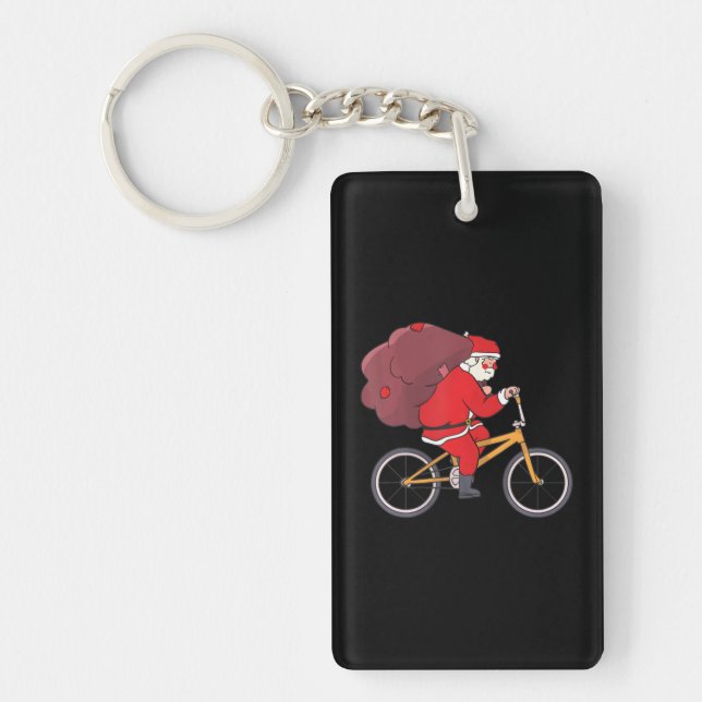 Santa Riding Bike Christmas Funny X-Mas Bicycle Key Ring (Front)