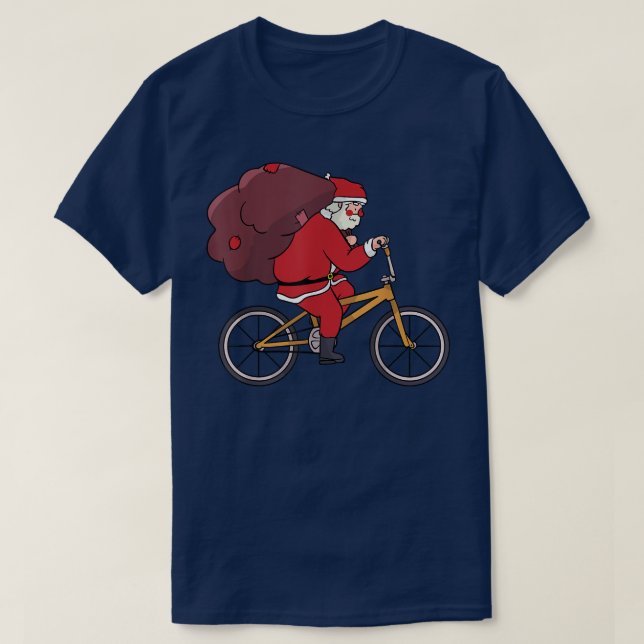 Santa Riding Bike Christmas Funny XMas Pajama Bicy T-Shirt (Design Front)