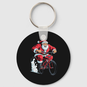 Santa Riding Bmx Lover Funny Holiday Christmas Xma Key Ring