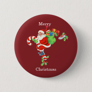 Santa Riding Candy Cane 6 Cm Round Badge