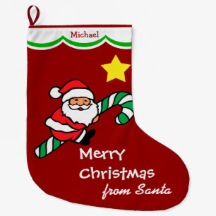 Santa Riding Candy Cane  Large Christmas Stocking