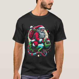 Santa Riding Chameleon Christmas theme colours T-Shirt
