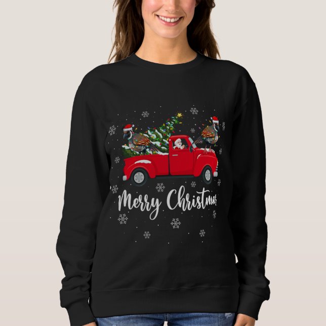 Santa Riding Christmas Tree Truck Quail Bird Chris Sweatshirt (Front)