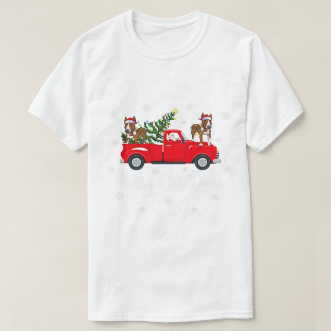Santa Riding Christmas Tree Truck Rat Terrier Dog  T-Shirt (Design Front)