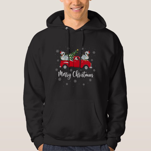 Santa Riding Christmas Tree Truck Swan Bird Christ Hoodie (Front)