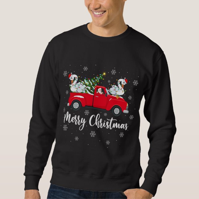 Santa Riding Christmas Tree Truck Swan Bird Christ Sweatshirt (Front)