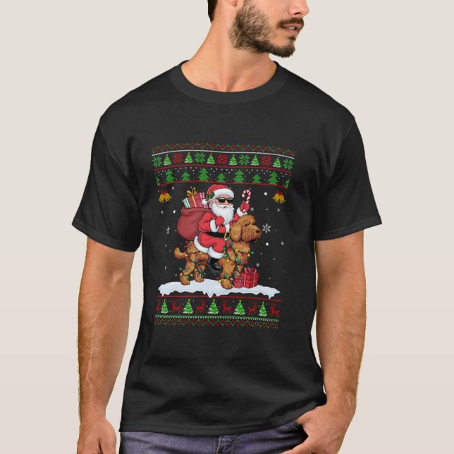 Santa Riding Cockapoo Dog Christmas Sweater Style  (Front)