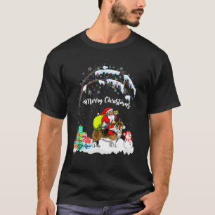 Santa Riding Corgi Christmas Winter Tree With Snow T-Shirt