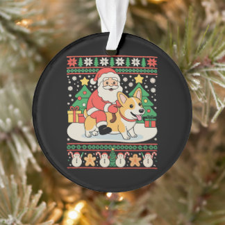 Santa Riding Corgi Dog Ugly Christmas Xmas Holiday Ornament