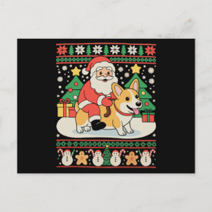 Santa Riding Corgi Dog Ugly Christmas Xmas Holiday Postcard