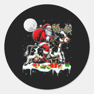 Santa Riding Cow Reindeer Xmas Farm Animal Lover F Classic Round Sticker