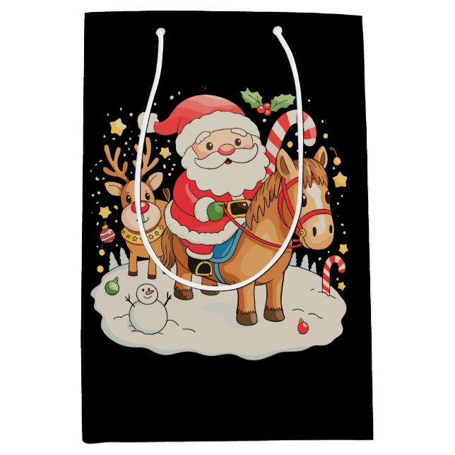 Santa Riding Cute Horse Christmas Holiday Xmas Medium Gift Bag (Front)