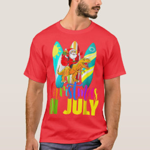 Santa Riding Dinosaur Christmas July  Summer Surfi T-Shirt