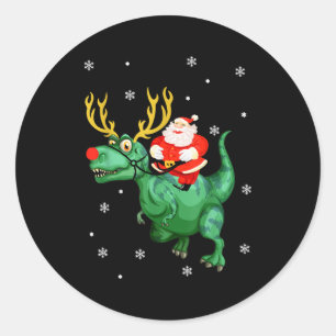 Santa Riding Dinosaur Funny Merry Christmas Lover Classic Round Sticker