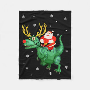 Santa Riding Dinosaur Funny Merry Christmas Lover  Fleece Blanket