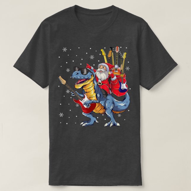 Santa Riding Dinosaur Guitar T re Guitarist Boys M T-Shirt (Design Front)
