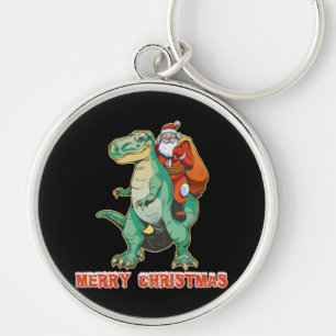 Santa Riding Dinosaur Key Ring