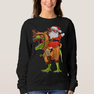 Santa Riding Dinosaur Reindeer Christmas Pajama Di Sweatshirt