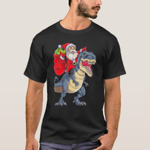 Santa Riding Dinosaur Rex Christmas Boys Men Xmas  T-Shirt