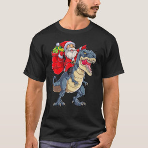 Santa Riding Dinosaur rex Christmas Boys Men Xmas  T-Shirt