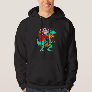 Santa Riding Dinosaur rex   Christmas Hoodie