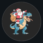 Santa Riding Dinosaur T Rex Christmas Boys Men Gir Classic Round Sticker<br><div class="desc">Santa Riding Dinosaur T Rex Christmas Boys Men Girls Squad</div>