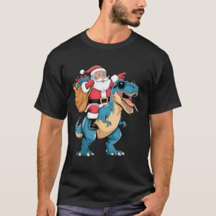 Santa Riding Dinosaur T Rex Christmas Boys Men Gir T-Shirt