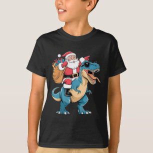 Santa Riding Dinosaur T Rex Christmas Boys Men Gir T-Shirt