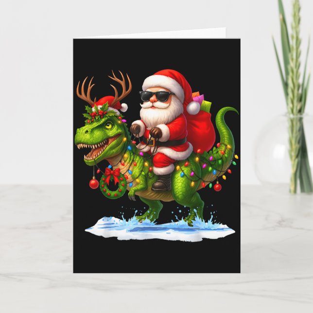 Santa Riding Dinosaur T Rex Christmas Boys Men Xma Card (Front)