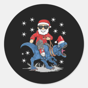 Santa Riding Dinosaur T rex Christmas Boys Men Xma Classic Round Sticker