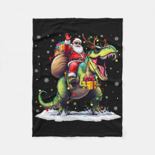 Santa Riding Dinosaur T Rex Christmas Boys Men Xma Fleece Blanket