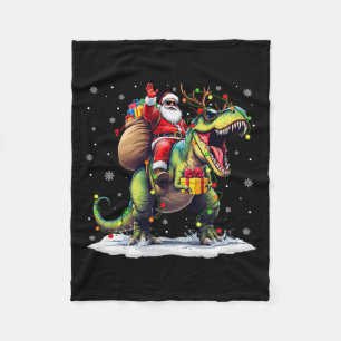 Santa Riding Dinosaur T Rex Christmas Boys Men Xma Fleece Blanket
