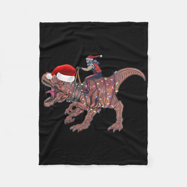 Santa Riding Dinosaur T Rex Christmas Boys Men Xma Fleece Blanket (Front)