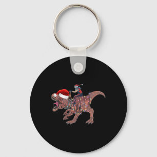 Santa Riding Dinosaur T Rex Christmas Boys Men Xma Key Ring