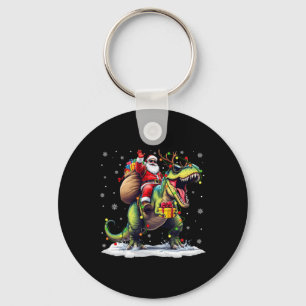 Santa Riding Dinosaur T Rex Christmas Boys Men Xma Key Ring