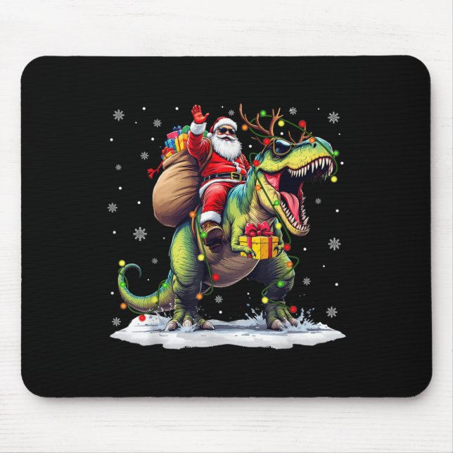 Santa Riding Dinosaur T Rex Christmas Boys Men Xma Mouse Pad (Front)