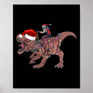 Santa Riding Dinosaur T Rex Christmas Boys Men Xma Poster