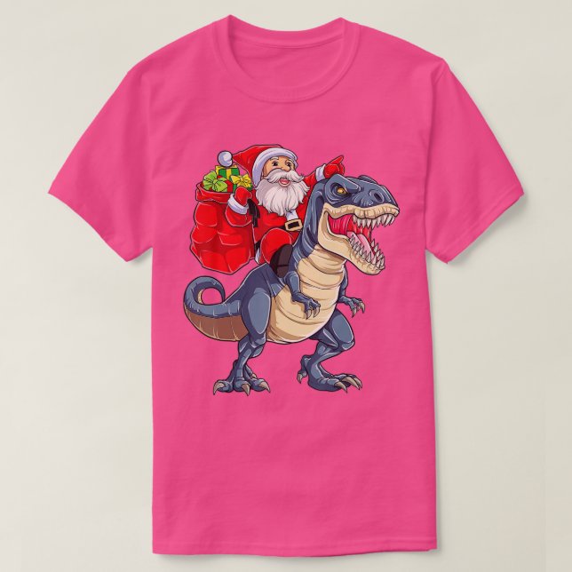Santa Riding Dinosaur T rex Christmas Boys Men Xma T-Shirt (Design Front)