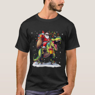 Santa Riding Dinosaur T Rex Christmas Boys Men Xma T-Shirt