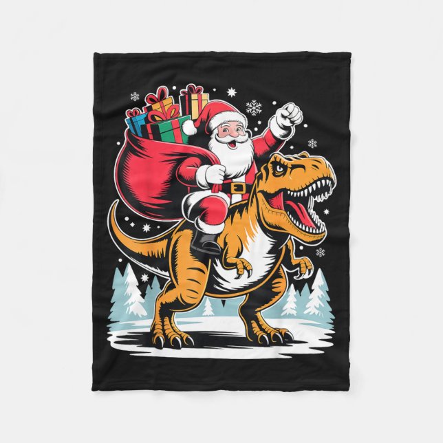 Santa Riding Dinosaur T Rex Christmas Boys Xmas  Fleece Blanket (Front)