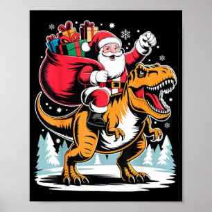 Santa Riding Dinosaur T Rex Christmas Boys Xmas  Poster