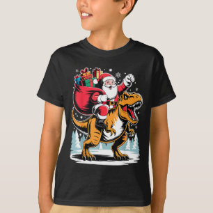 Santa Riding Dinosaur T Rex Christmas Boys Xmas  T-Shirt